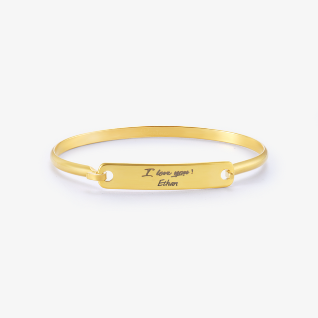gold Custom Handwriting Bar Bracelet on a white background