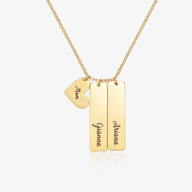 Custom Bar and Heart Necklace in gold color on a white background