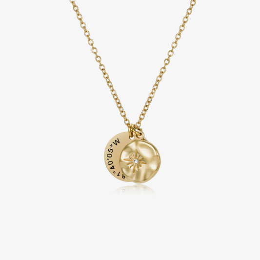 coordinate engraved compass necklace in gold variant