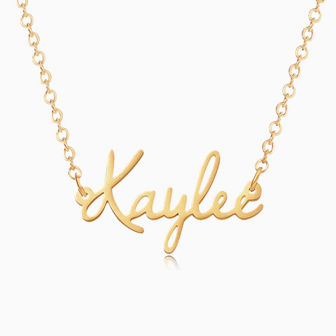 gold Kids Fairy Name Necklace on white background