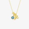 Personalized Birthstone and Initial Necklace with flower shape and a birthstone on white background