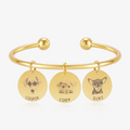 gold Personalized Pet Portrait Name Cuff Bracelet on white background