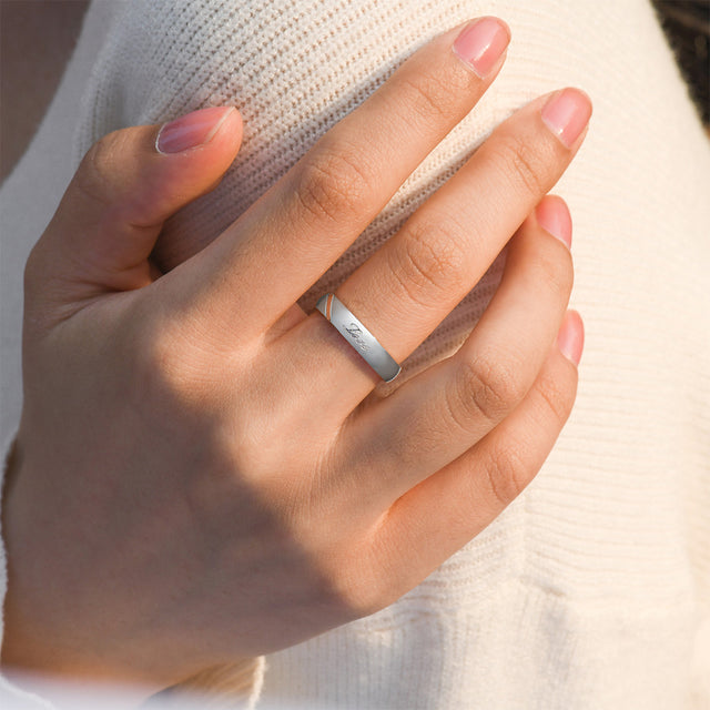 female model wearing Half Heart Two Tone "Real Love" Ring