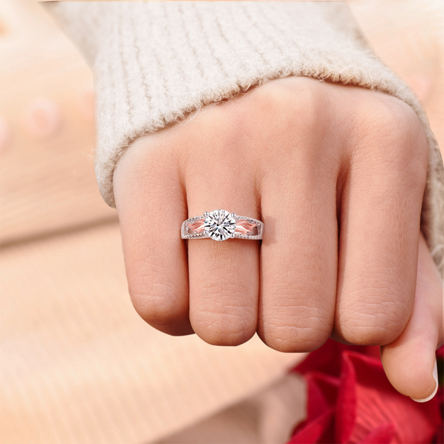 Female model wearing Hug From Heaven Personalized Circle Wings Memorial Ring