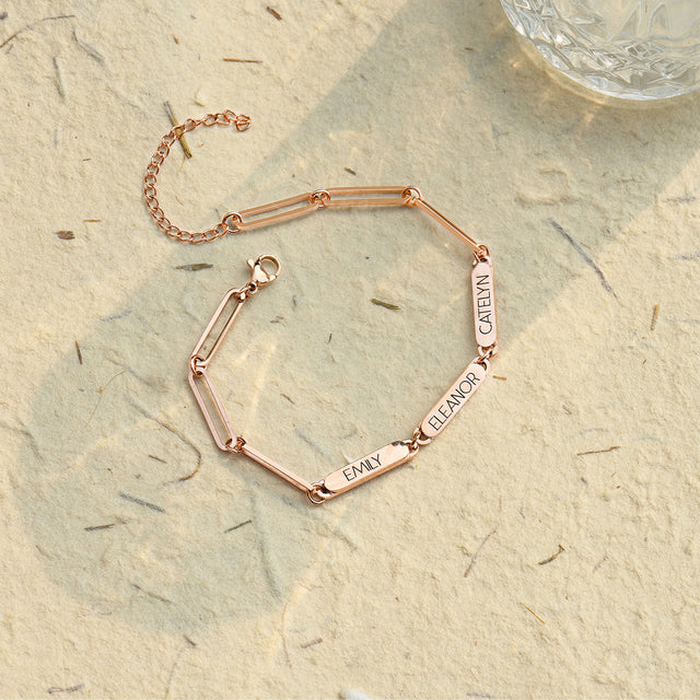 rose gold Multiple Name Link Bracelet on sand