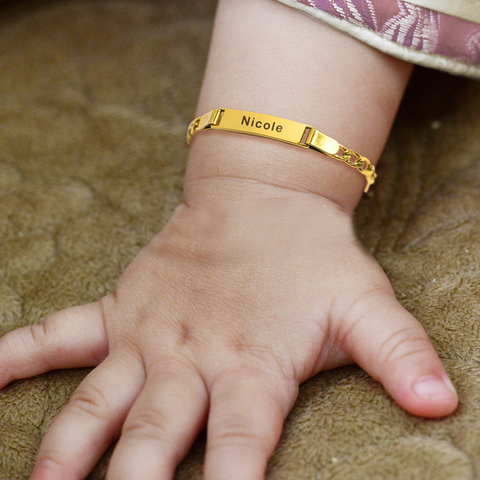 baby wearing gold Personalized Baby Name Bracelet