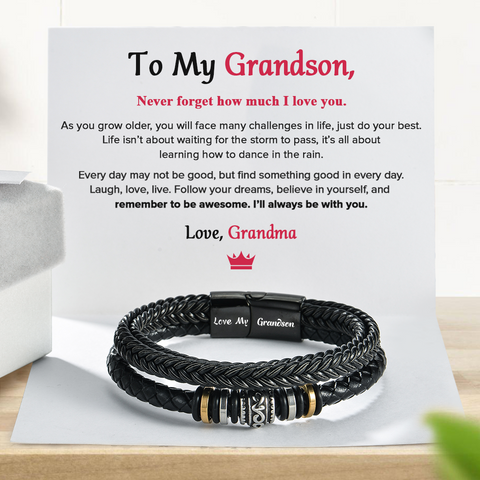 To My Grandson 'I Will Always Be With You' Double-Row Bracelet Love Grandma Card