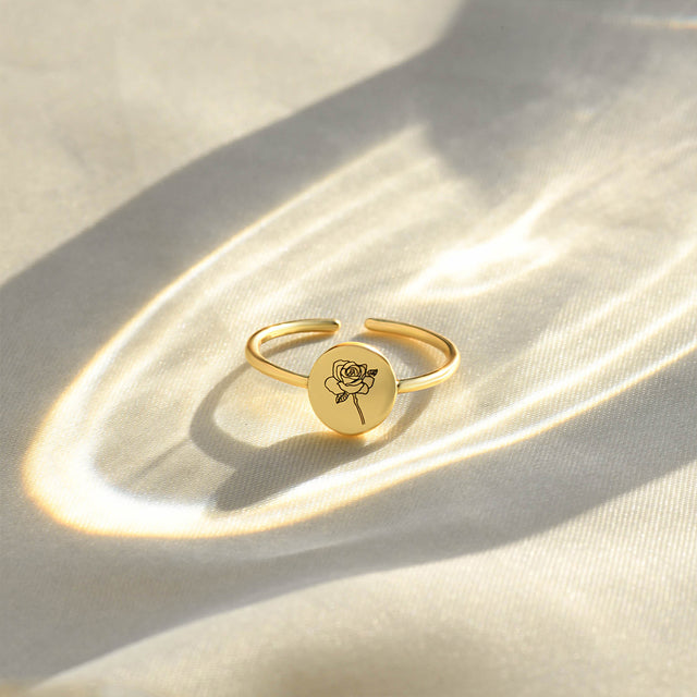 Birth Flower Statement Ring on a white canvas