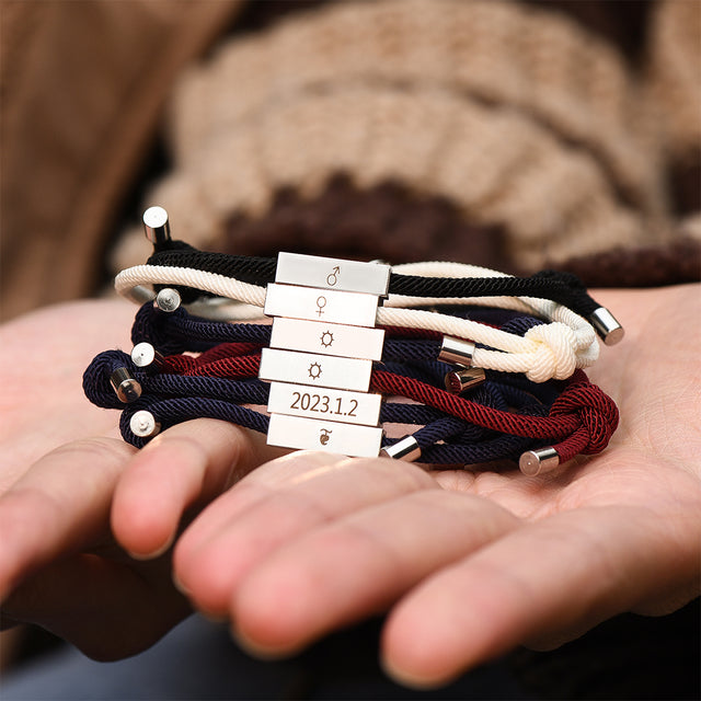 Custom Couple Magnetic Bracelets on model's palm
