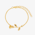 Gold Colored Beauty and the Beast Rose Initial Bracelet on white background