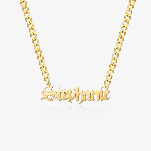 gold Personalized Pave Name Necklace on white background