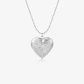 silver Engraved Heart Locket Necklace on white background