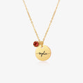 gold colored Monogram Script Birthstone Necklace on a white background