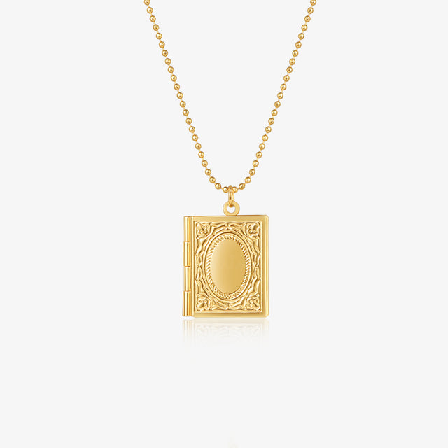 Personalized Book Locket Necklace on white background