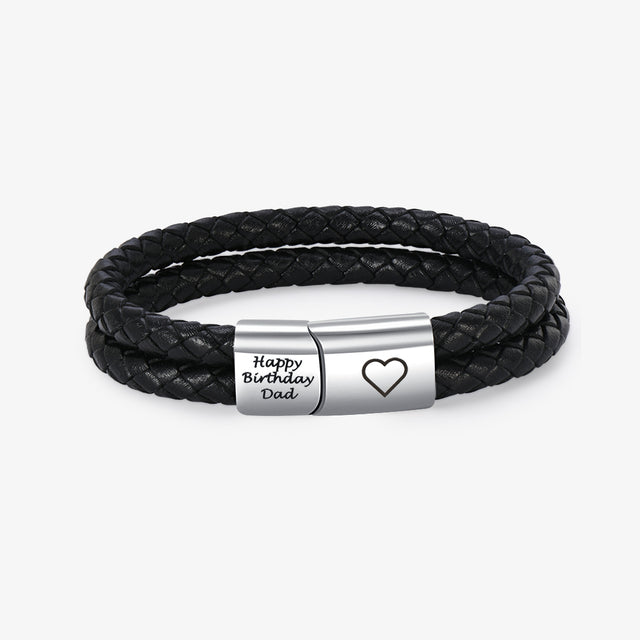 Personalized Braided Leather Bracelet on white background