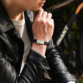 male model wearing Personalized Braided Leather Bracelet