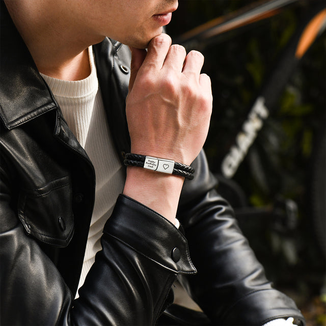 male model wearing Personalized Braided Leather Bracelet