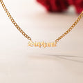 gold Personalized Pave Name Necklace with a red rose on the background