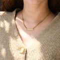 model wearing gold Personalized Pave Name Necklace
