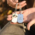 front and back of Personalized Photo Engraving Necklace on model's palm