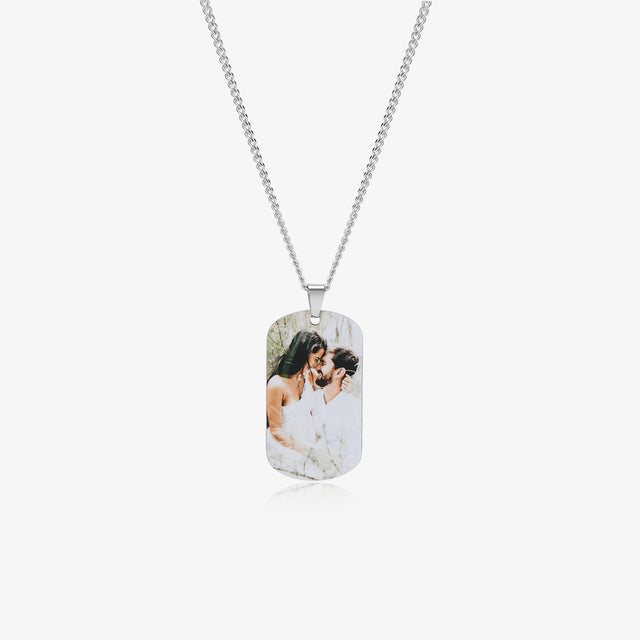 Personalized Photo Engraving Necklace front side on a white background