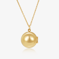 gold Round Ball Locket Necklace on white background