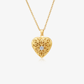 gold Stone Heart Locket Necklace on white background