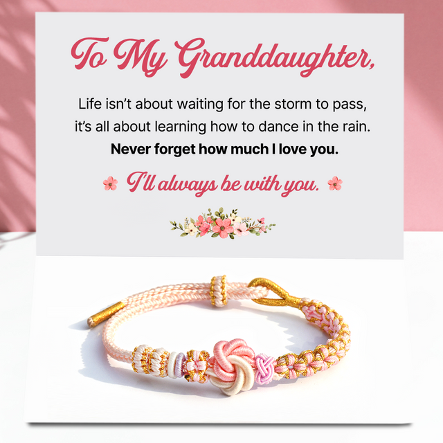 To My Granddaughter, I Will Always Be With You Peach Blossom Knot Bracelet card creative