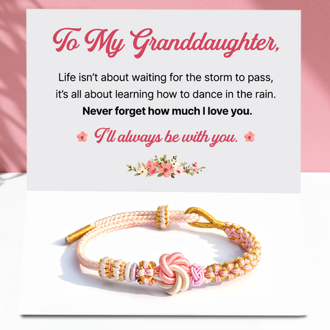To My Granddaughter, I Will Always Be With You Peach Blossom Knot Bracelet card creative