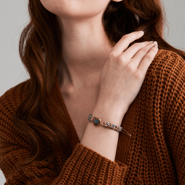 To My Granddaughter Love You Forever Jasper Heart Beaded Bracelet model shot
