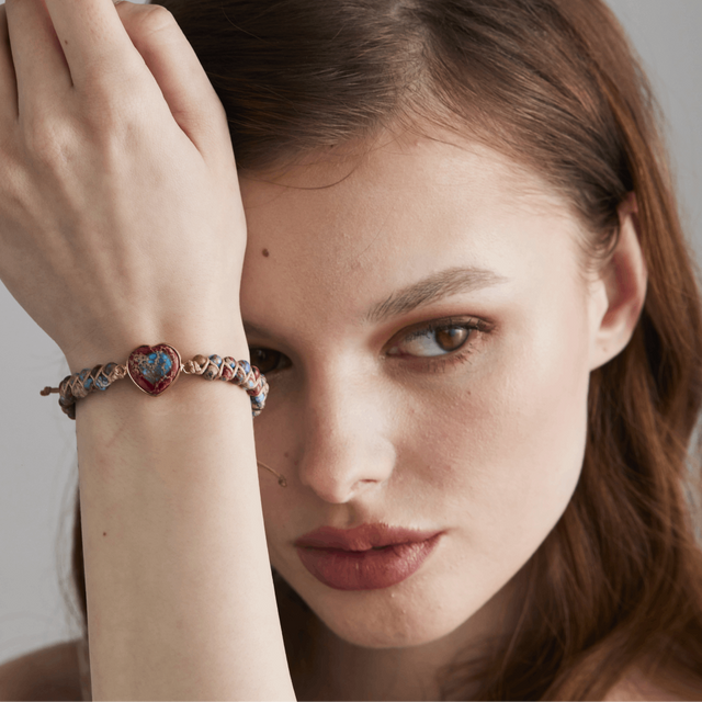 To My Granddaughter Love You Forever Jasper Heart Beaded Bracelet model shot