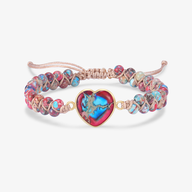 To My Granddaughter Love You Forever Jasper Heart Beaded Bracelet on white background