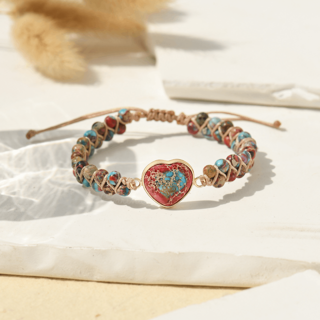 To My Granddaughter Love You Forever Jasper Heart Beaded Bracelet lifestyle shot