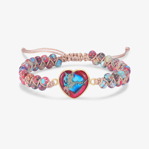 To My Granddaughter Love You Forever Jasper Heart Beaded Bracelet on white background