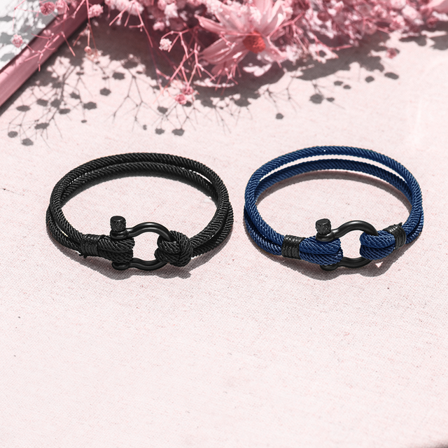 Black and blue Mother and Son Forever Linked Together Nautical Bracelet