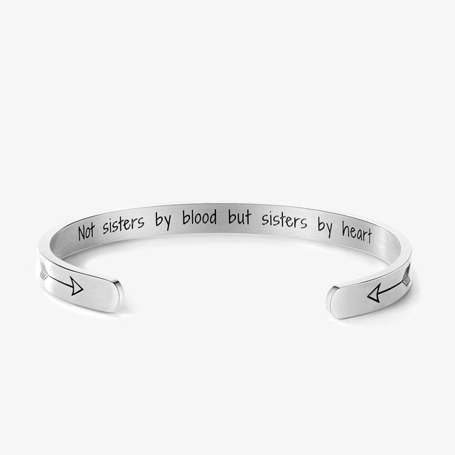 silver Not Sisters By Blood, But Sisters By Heart Bracelet on white background