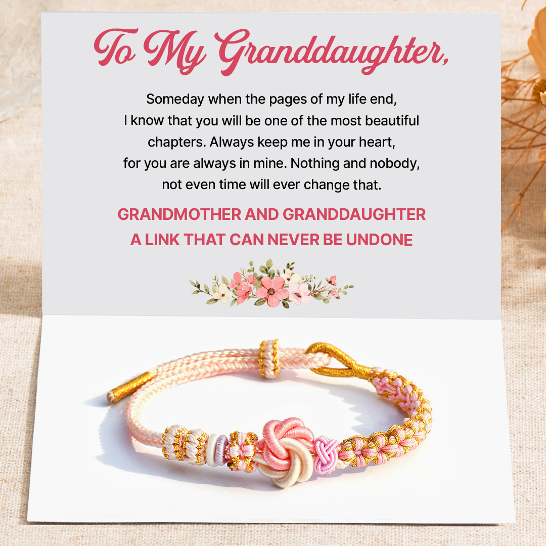 “Grandmother & Granddaughter Forever Linked” Peach Blossom Knot Bracelet card creative