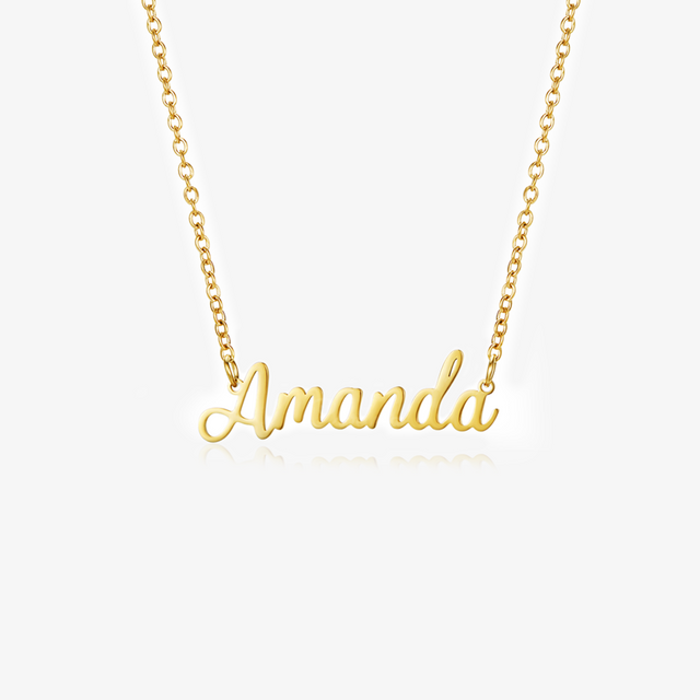 Gold Personalized Fairy Name Necklace on a white bakground.