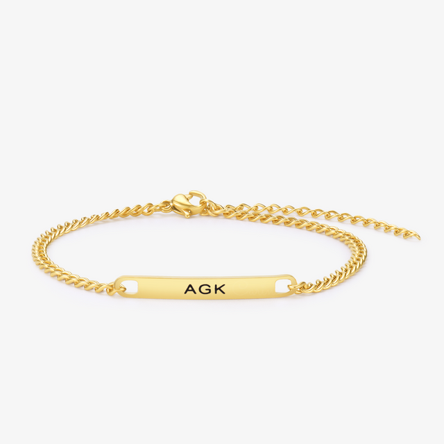 gold Custom Message Chain Bracelet on white background