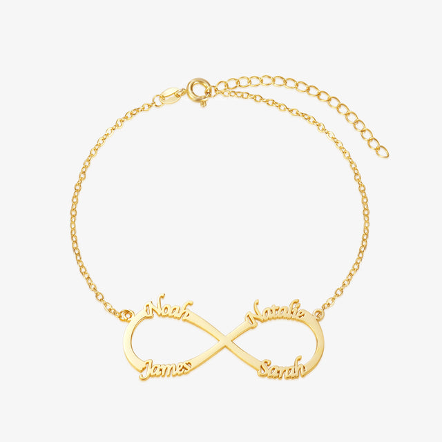 gold Infinity Name Bracelet on white background