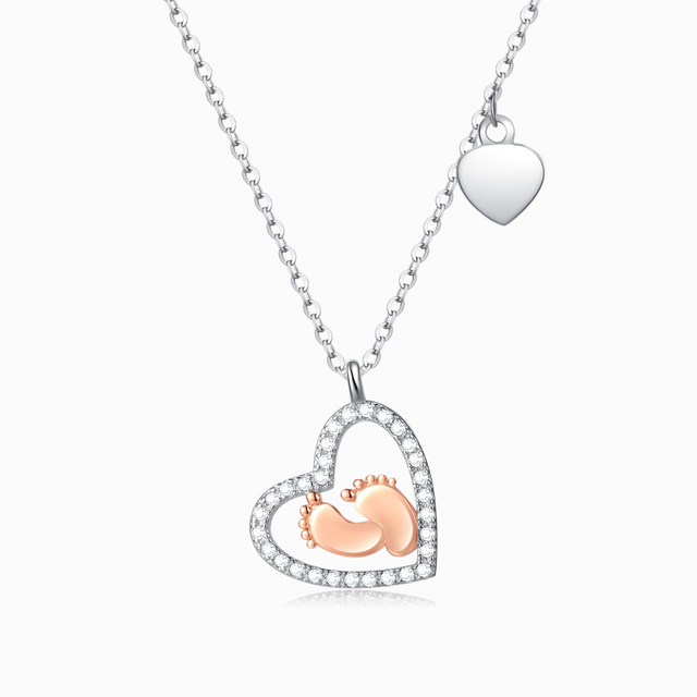 Baby Feet Heart Pendant Necklace on white background