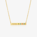 gold Custom Birthstone Name Bar Necklace on a white background