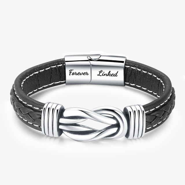 “Mother and Daughter Forever Linked Together” Braided Leather Bracelet on white background