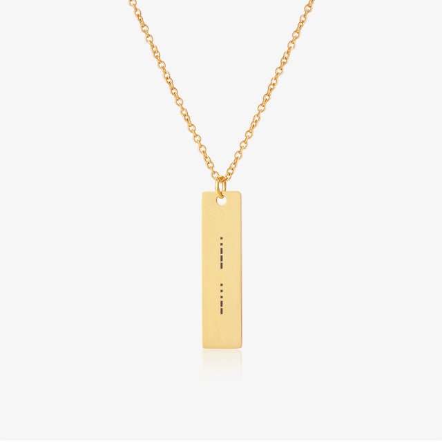 gold Minimalist Morse Code Necklace on white background