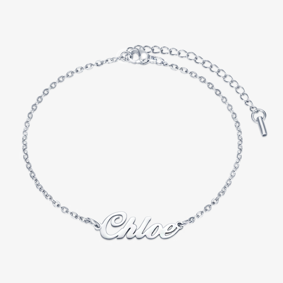 Silver Personalized Script Name Anklet