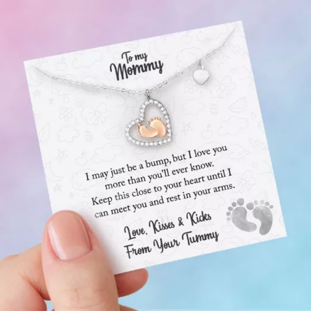 Baby Feet Heart Pendant Necklace card design and message