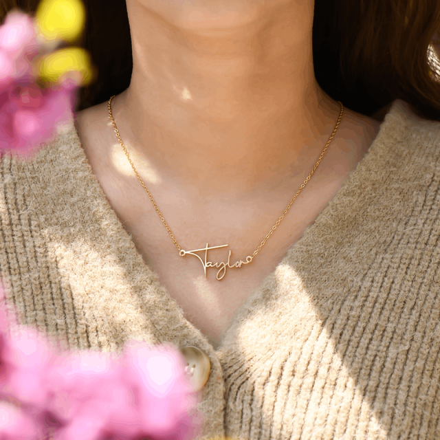 Model wearing Paris Name Necklace