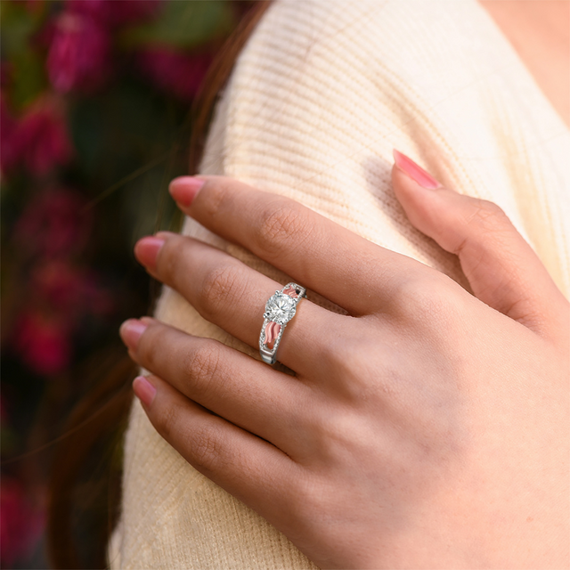 Hug From Heaven Circle Wings Memorial Ring on female model middle finger