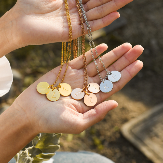 Personalized Initial Disc Necklace in Gold, Silver, and Rose Gold variants