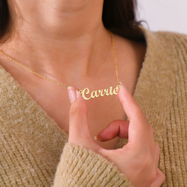 model wearing Personalized Script Name Necklace